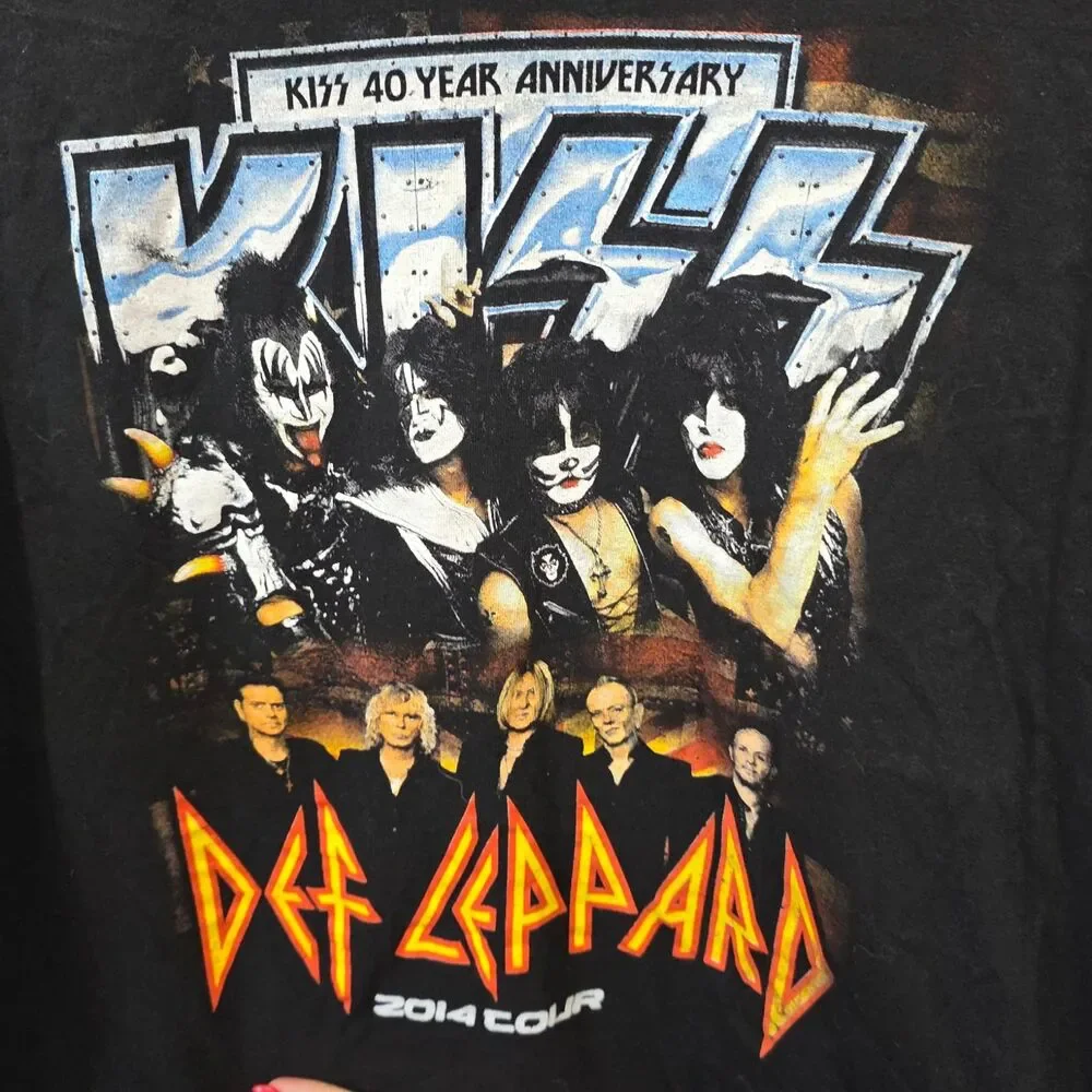 KISS Def Leppard 2014 Tour Band‎ Tee Black Graphic Rock T Shirt Oversize
